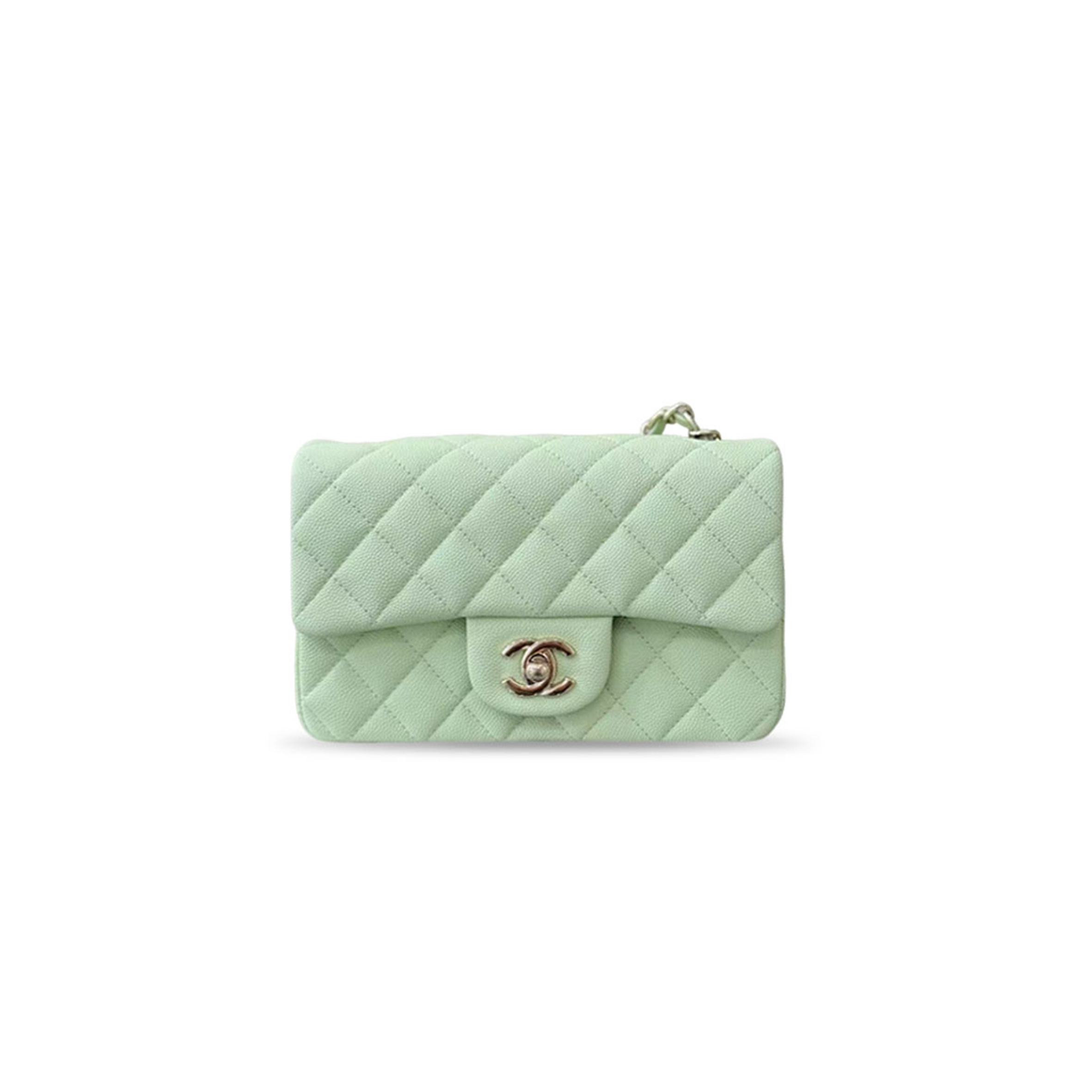 CHANEL GREEN CAVIAR MINICLASSIC DOUBLE FLAP (20*12*6cm) 
